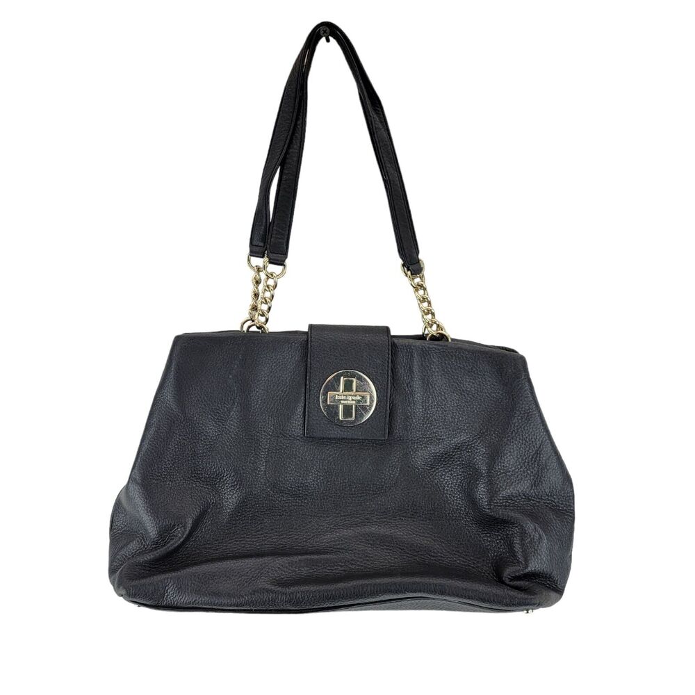 Kate Spade Black Town Road Elana Leather Shoulder Bag Gold Chain Turn Lock